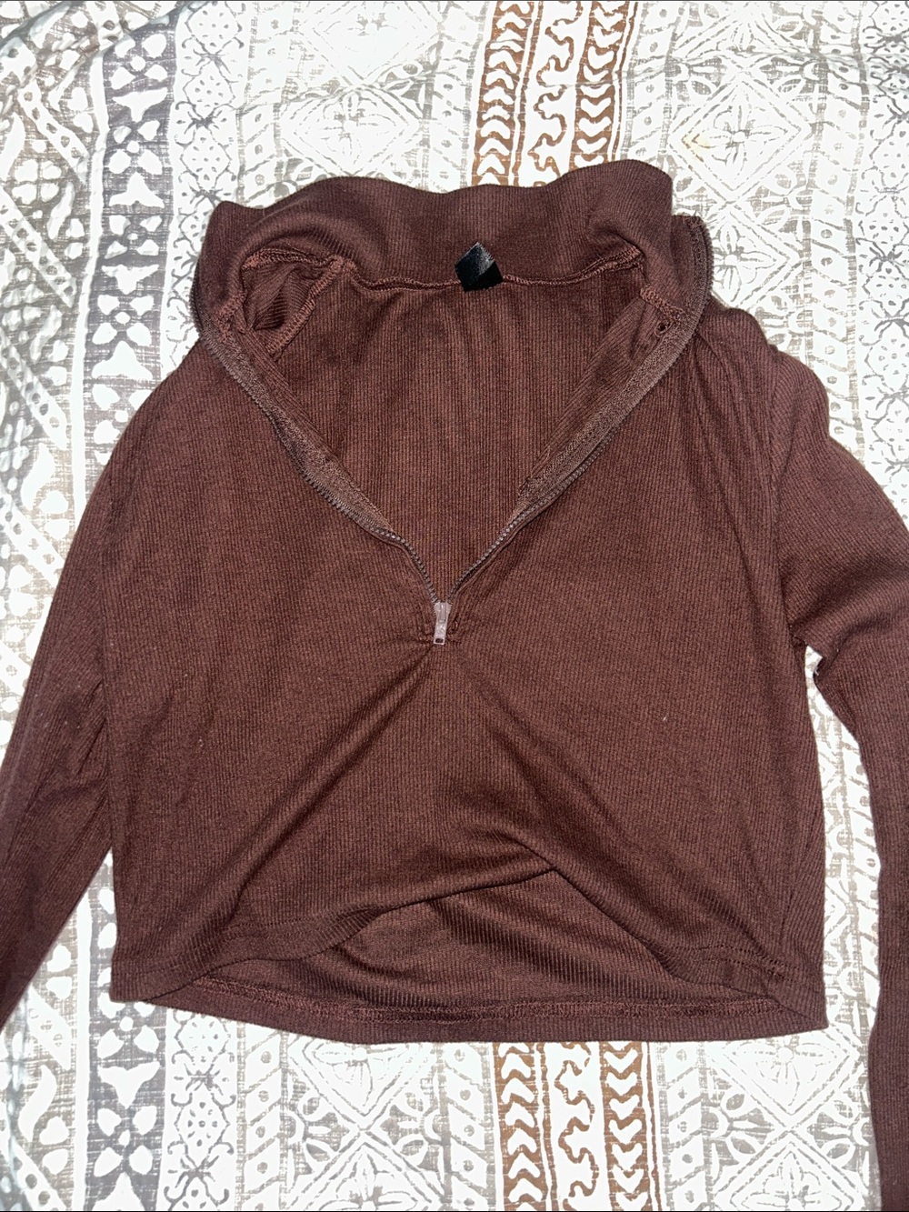 SHEIN Brown Ribbed Quarter Zip